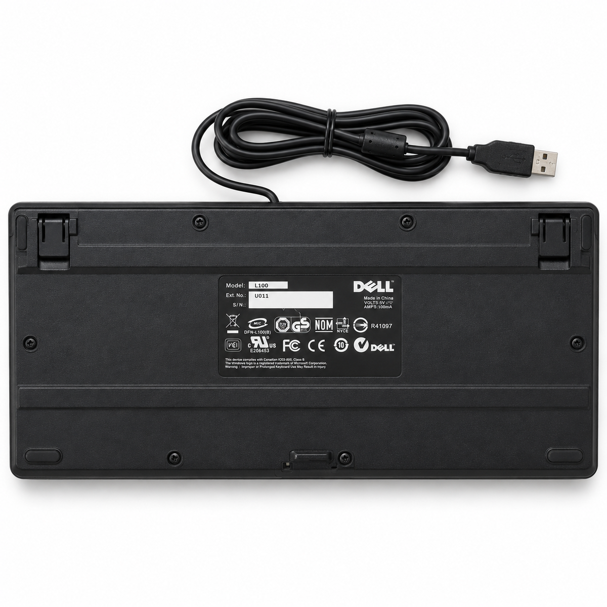 Dell L100 wired USB keyboard bottom view