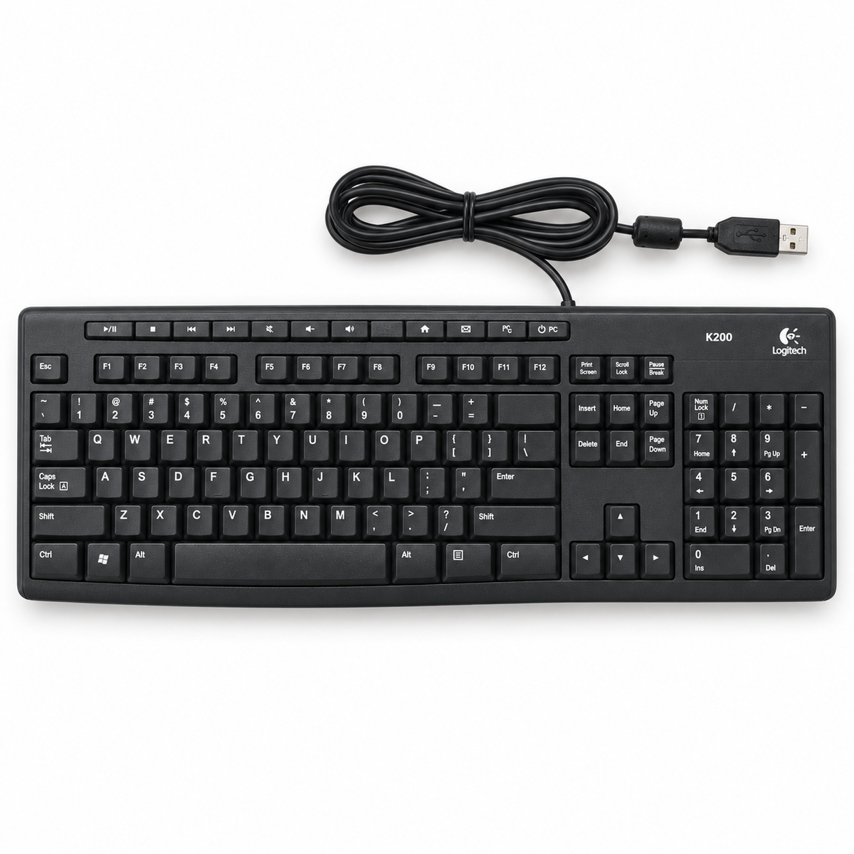 Logitech K200 wired USB media keyboard top view