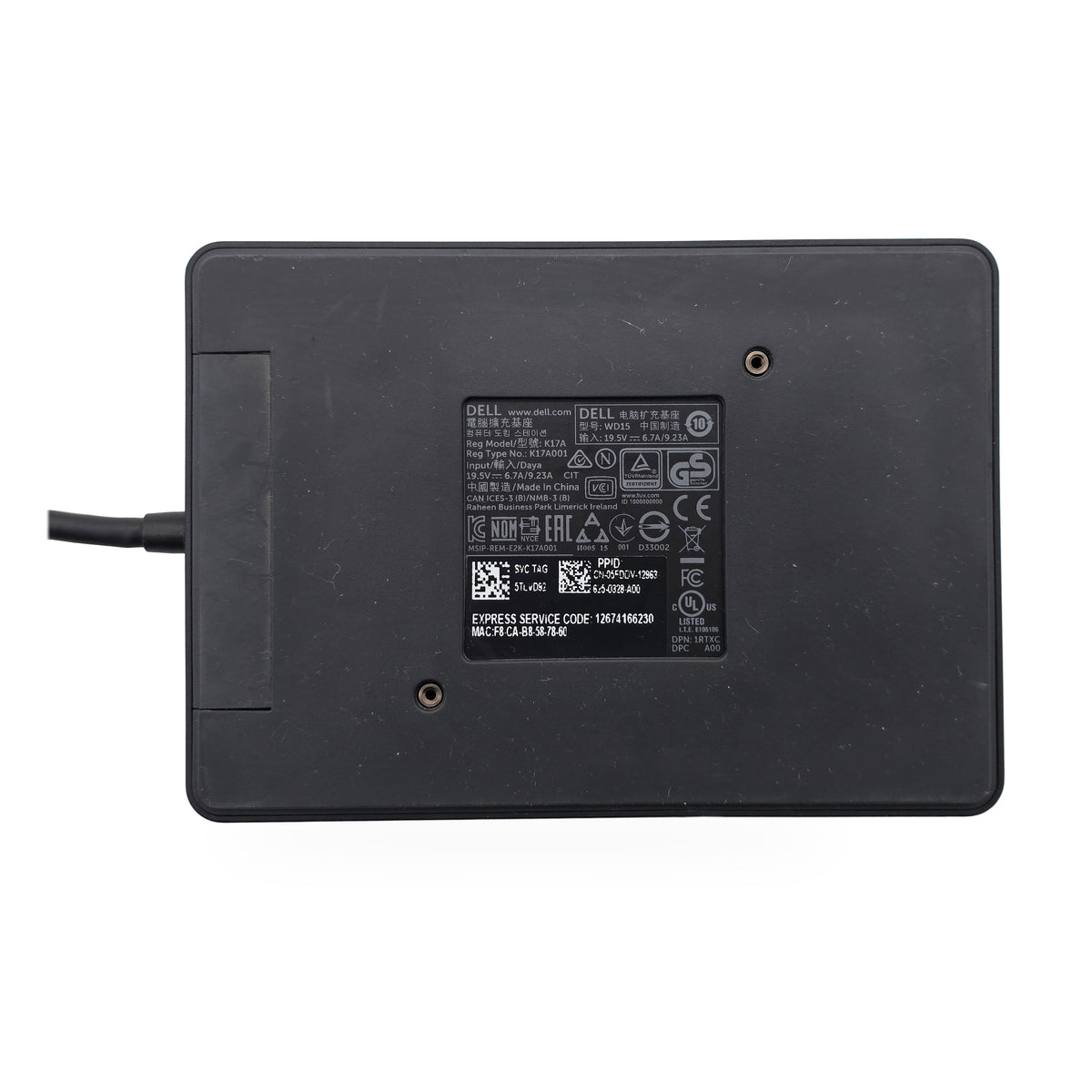 Dell WD15 USB-C Docking Station K17A with 180W AC Adapter