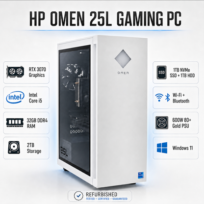 HP OMEN 25L Gaming PC – Intel Core i5 / RTX 3070 / 2TB Storage / 600W Gold PSU