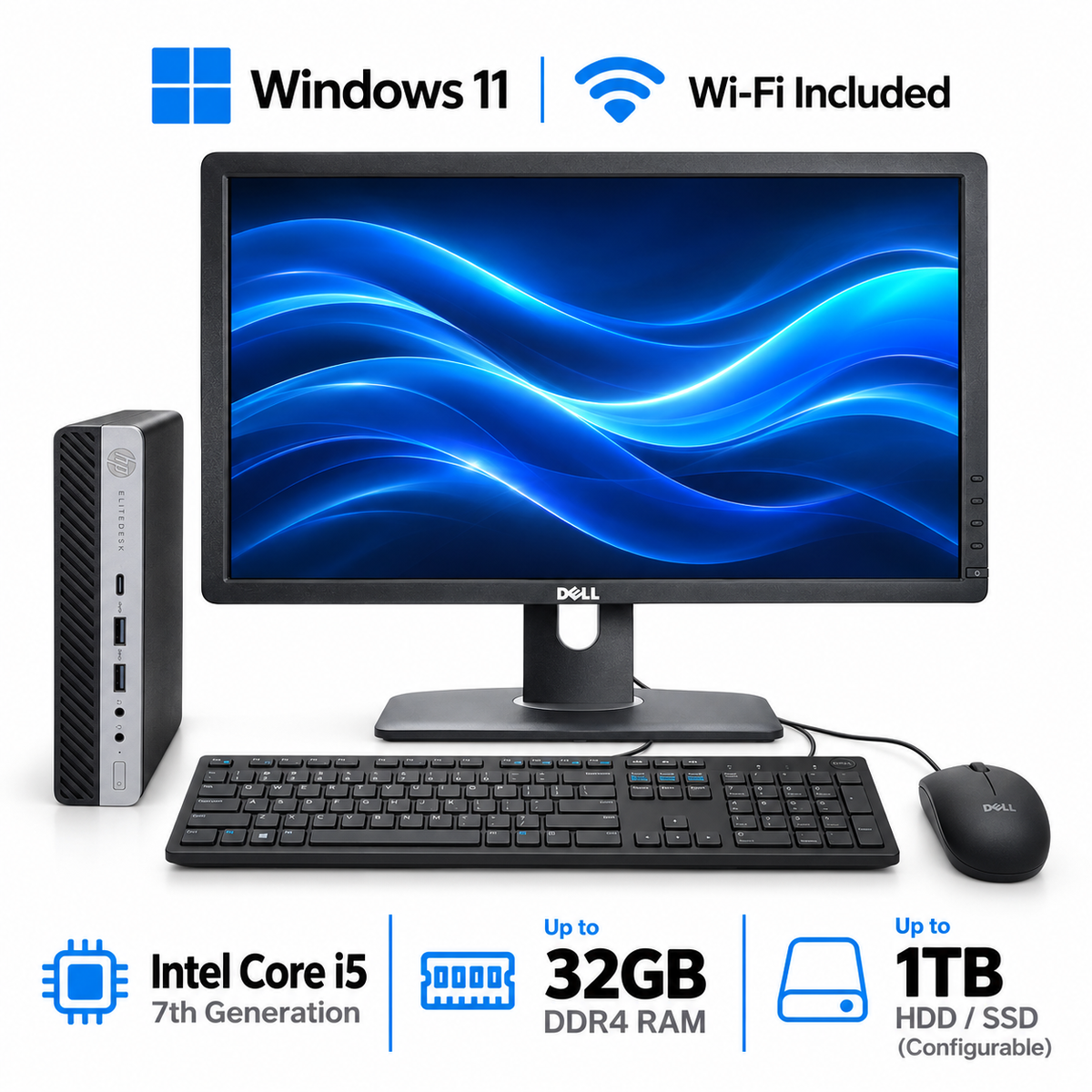 Monitor Bundle HP EliteDesk 800 G3 Mini | i5 | Win 11 | 16GB | 1TB SSD | Wi-Fi