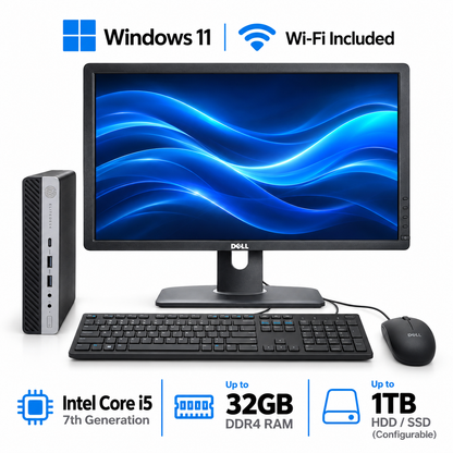 Monitor Bundle HP EliteDesk 800 G3 Mini | i5 | Win 11 | 16GB | 1TB SSD | Wi-Fi