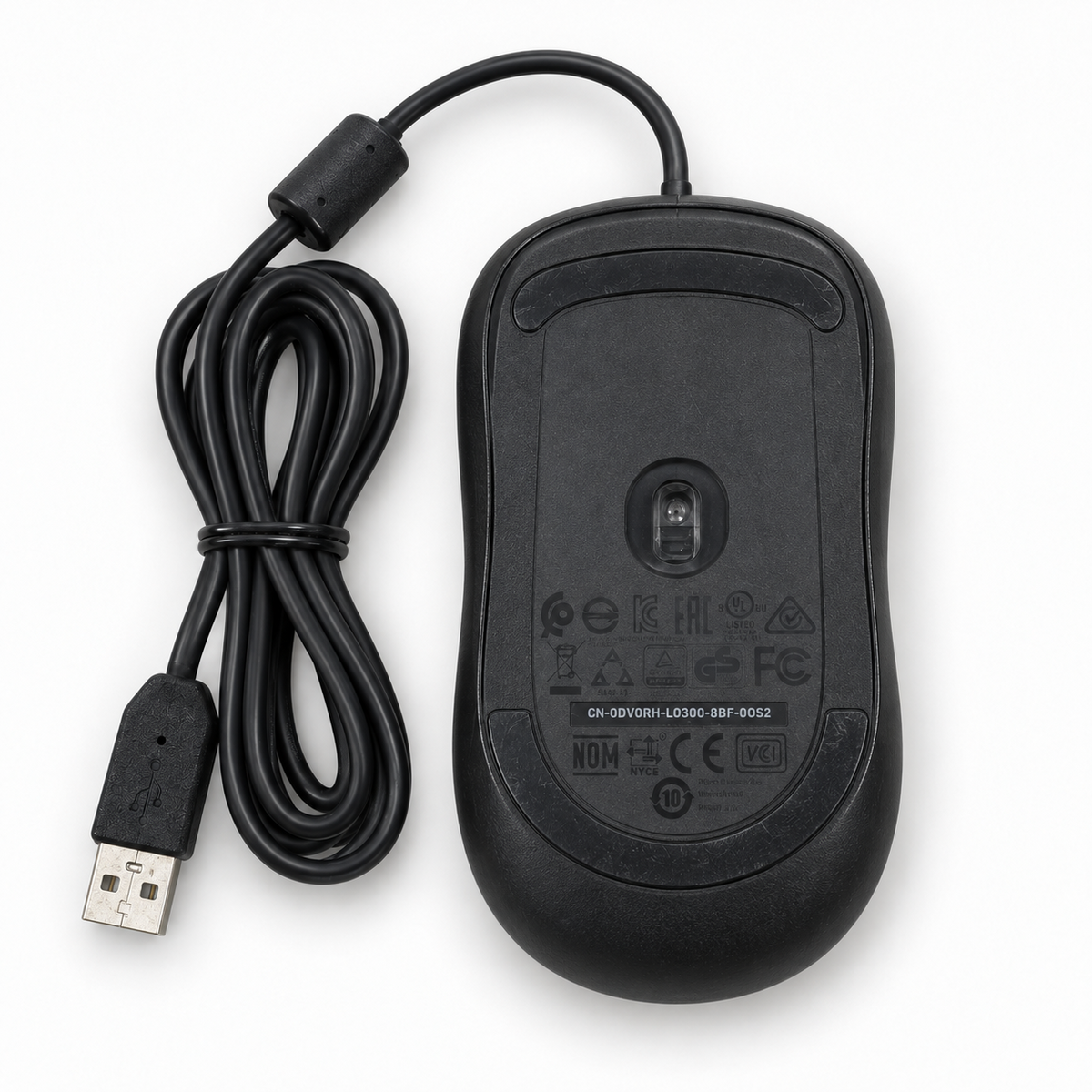Dell MS116 wired USB optical mouse bottom view