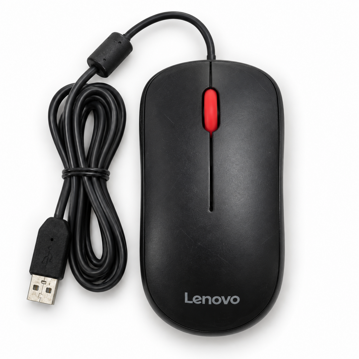 Lenovo Calliope wired USB optical mouse top view