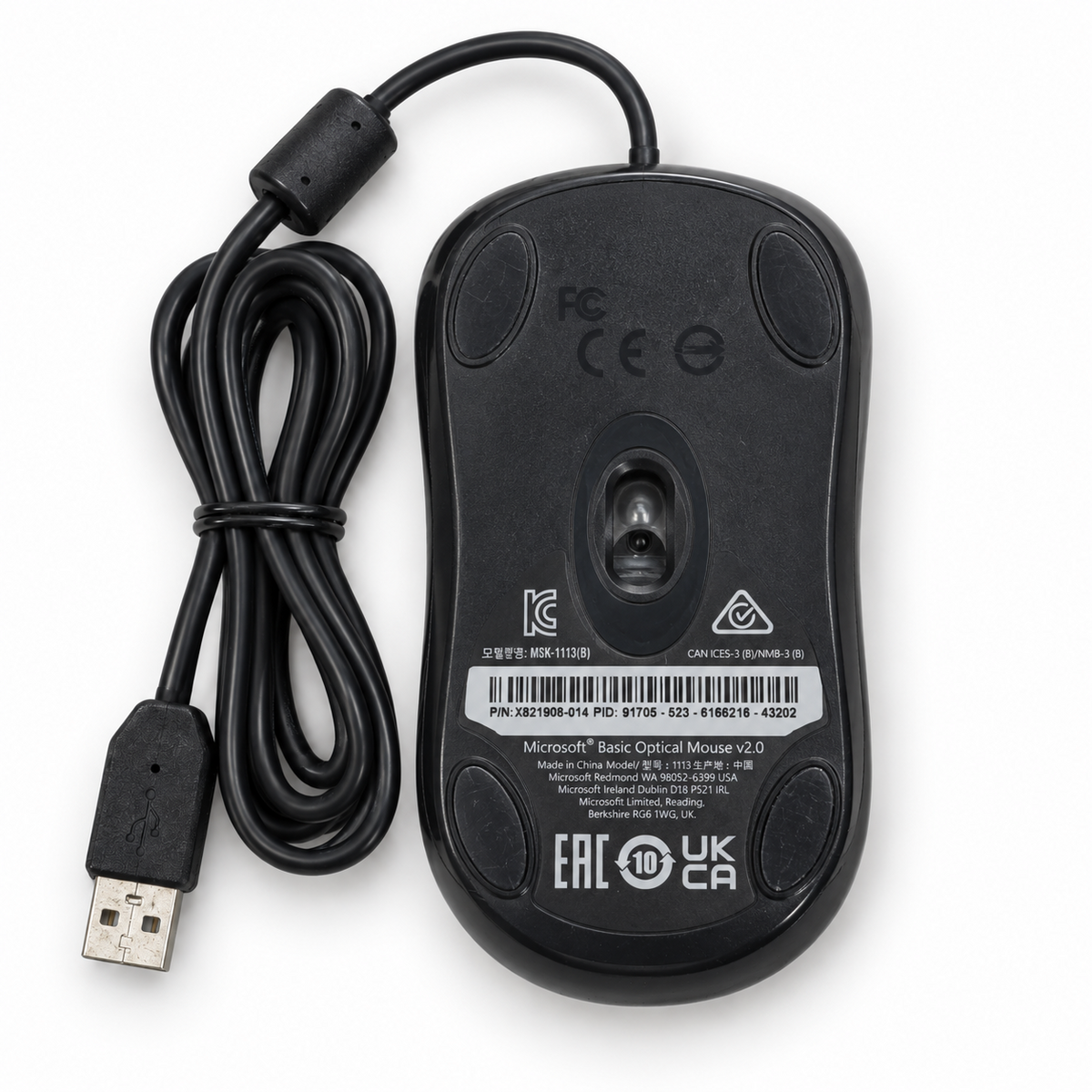 Microsoft Basic Optical Mouse v2.0 bottom view