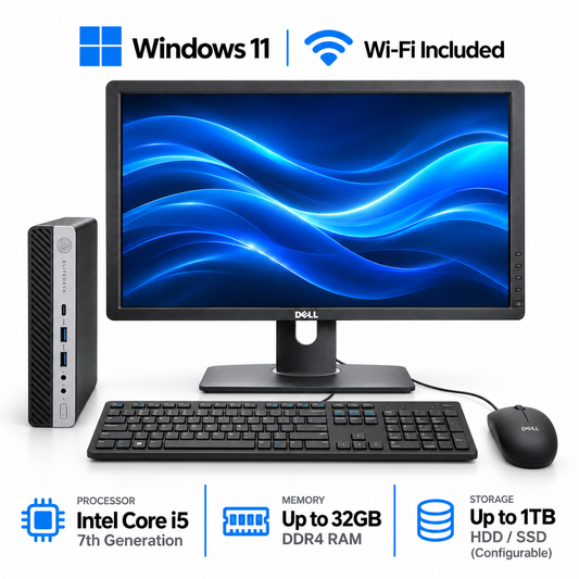 Monitor Bundle HP EliteDesk 800 G3 Mini | i5 | Win 11 | 16GB | 1TB SSD | Wi-Fi