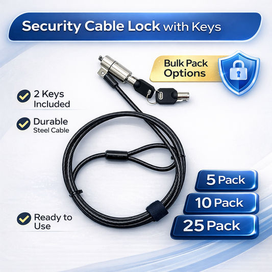 Tryten Laptop Cable Lock Keyed Security Cable w/ 2 Keys 5 Pack 10 Pack 25 Pack