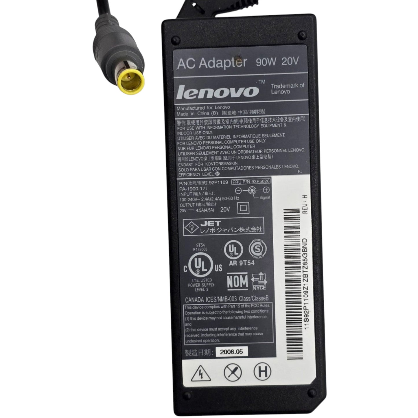 OEM Genuine Lenovo ThinkPad AC Power Adapter Charger 92P1109 93P5026, 20V 90W