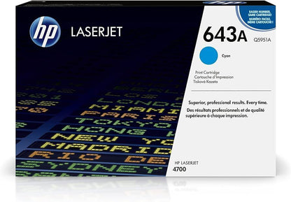 HP 643A Original LaserJet Toner Cartridges - Yellow, Magenta, Black, Blue